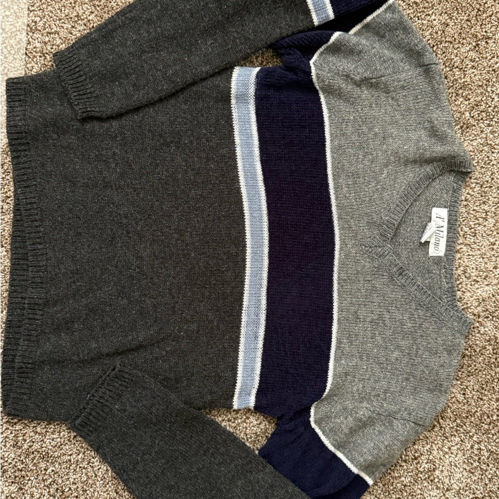 J. Crew Women's Gray and Navy Crewneck Sweater